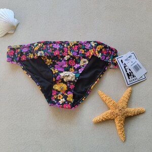 California Sunshine Floral Swimsuit Ruffle-Trim Hipster Bikini Bottoms Medium
